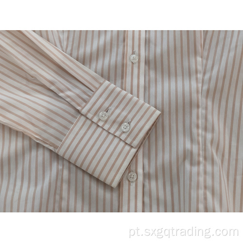 Camisa feminina de manga comprida com listras em fio tingido